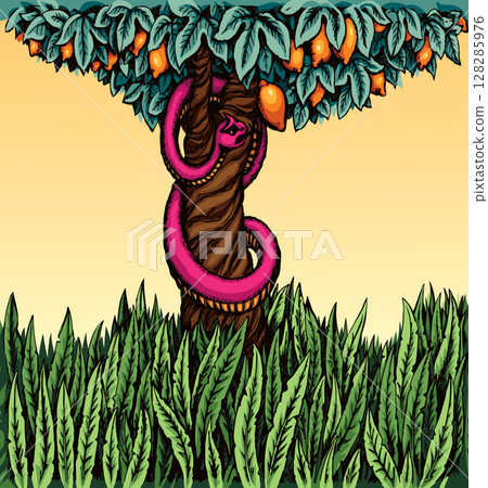 Vector drawing. Snake on the tree 128285976