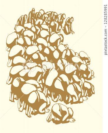 Vector drawing. People bowing befor king 128285991