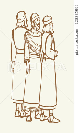 Vector drawing. People stand befor king 128285993