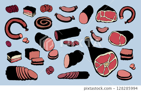 Meat production. Vector drawing food 128285994