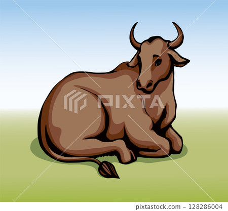 Vector drawing. Cute big cow Vector drawing. Cute big cow 128286004