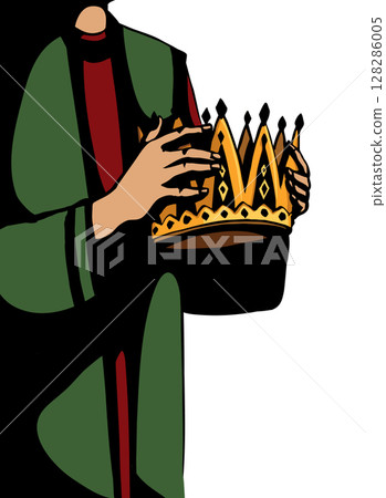 Vector drawing. Hands holds a crown 128286005