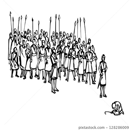 Vector drawing. Many strong soldiers 128286009