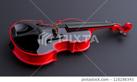 Red and black violin on black background showcasing elegant design. 128286343