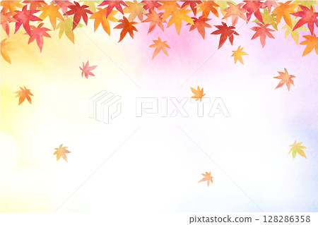 Autumn leaves on a colorful watercolor background 128286358