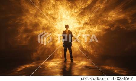站在火焰中的人物的奇妙輪廓 128286507