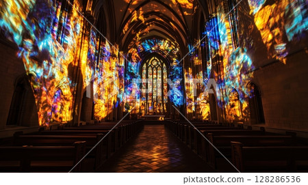 The interior of the cathedral, where fantastic lights dance 128286536