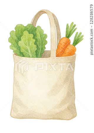 Eco bag filled with vegetables (lettuce and carrots) Eco bag filled with vegetables (lettuce and carrots) 128286579