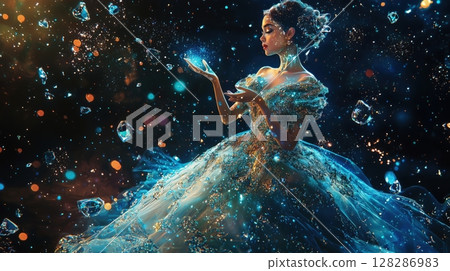 A fantastic AI princess who wields blue magic 128286983