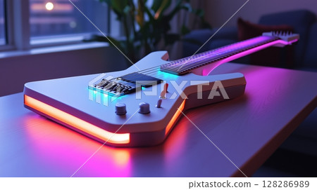 未來派 LED 白色電吉他 128286989