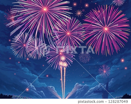 發光在夏夜天空的煙花 128287049