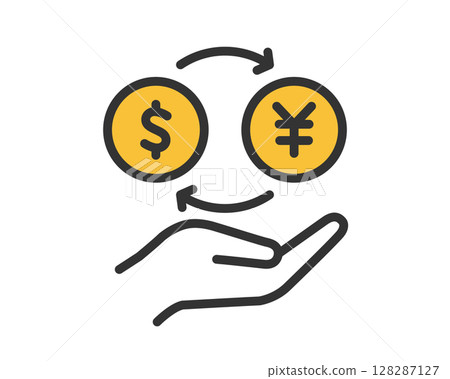 Illustration of hands and currency exchange | Exchange icon material showing dollars and yen 128287127
