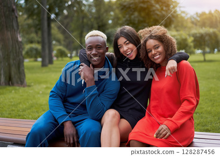 Multi-ethnic group people teenage friends. African 128287456