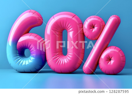 60 percent Discount Sale Banner, Inflatable Balloon Numbers on Solid Background. Set of discount numbers for sales banners 128287595