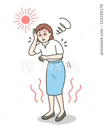 年輕女子中暑和頭暈的插圖 128288178