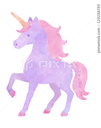 New Year's card illustration of a cute unicorn drawn in watercolor 128288393