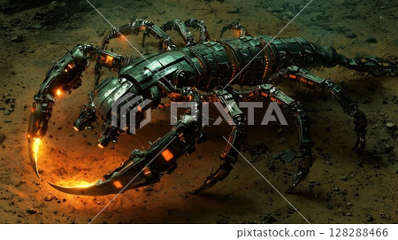 一隻巨大的機械蝎子賽博獸在荒野中游盪 128288466