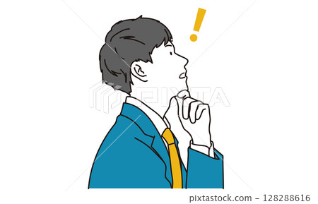 一位靈光閃現的商人的側面插圖 一位靈光閃現的商人的側面插圖 128288616