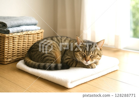 A cat's daily life - Relaxing life with a cat - On the laundry A cat's daily life - Relaxing life with a cat - On the laundry 128288771