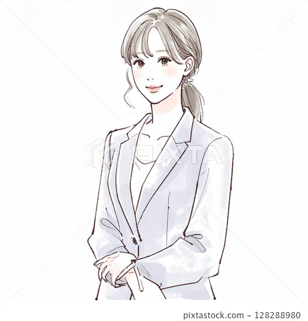 Hand-drawn watercolor illustration of a woman/girl 128288980