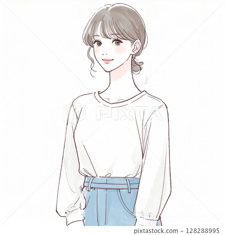 手繪水彩插圖的女人/女孩 128288995