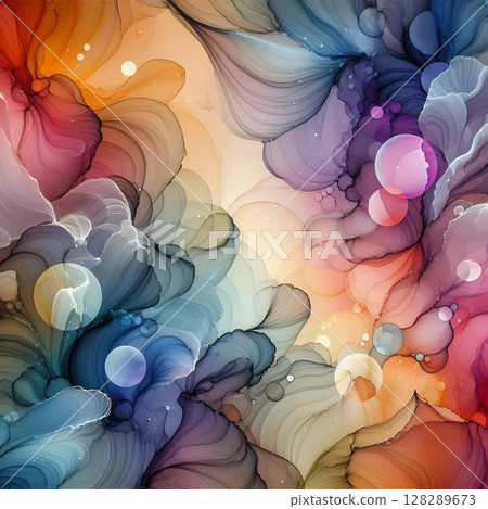 Delicate Abstract Ink Flow with Soft Gradient Colors and Organic Shapes with Generative AI. 128289673