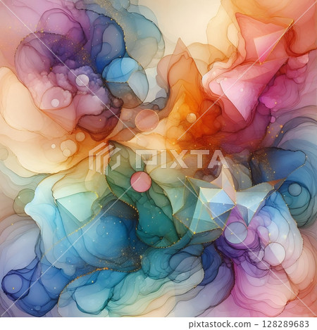 Delicate Abstract Ink Flow with Soft Gradient Colors and Organic Shapes with Generative AI. 128289683