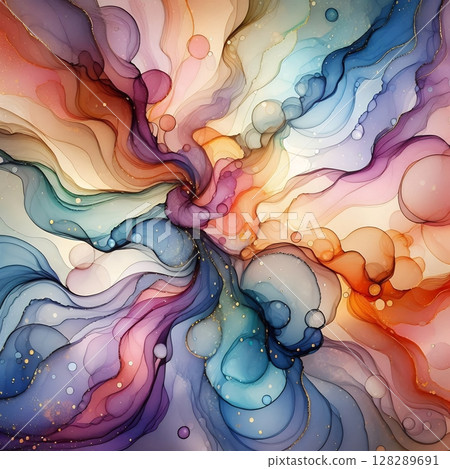 Delicate Abstract Ink Flow with Soft Gradient Colors and Organic Shapes with Generative AI. 128289691