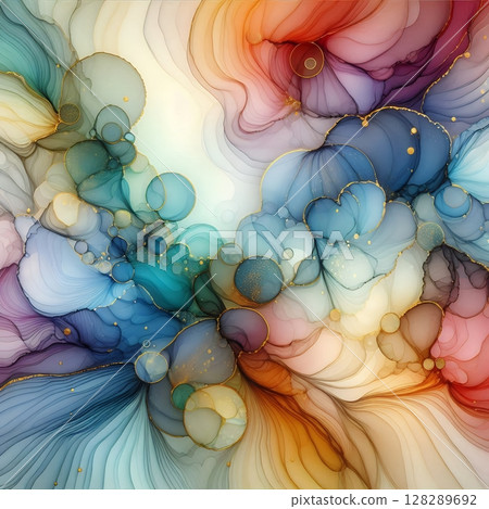 Delicate Abstract Ink Flow with Soft Gradient Colors and Organic Shapes with Generative AI. 128289692