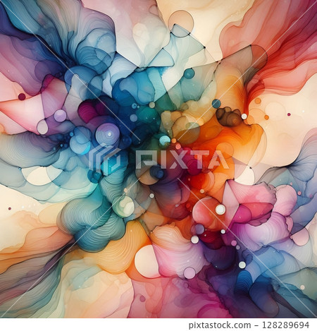 Delicate Abstract Ink Flow with Soft Gradient Colors and Organic Shapes with Generative AI. 128289694
