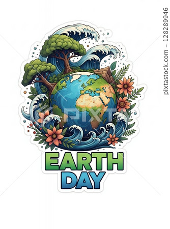 Earth Day sticker theme with Generative AI. Earth Day sticker theme with Generative AI. 128289946