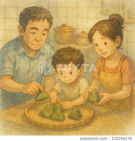 Watercolor painting｜Dragon Boat Festival parent and child first birthday package｜Dentong Festival Celebration and family heat and light 128290179