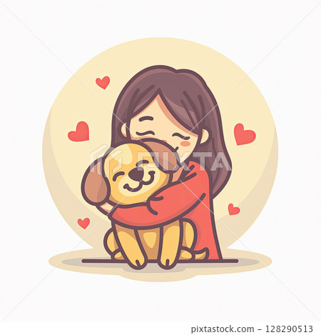 Girl and dog. International Dog Day (August 26). training your dog, pet walking service, puppy on a leash, animal owner leisure time, pet care services. 128290513