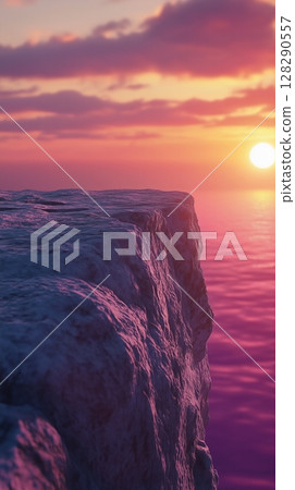 Edge rock cliff in mountain with sunset sky and cloud vertical story nature background 128290557