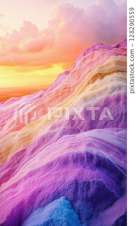 Colorful layered stratigraphy rock formation up lifting soil sediment surface 128290559