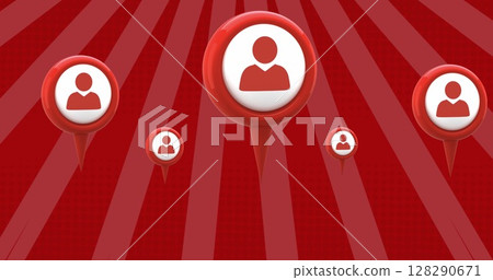 Image of red person social media icons over rotating red bright stripes moving in hypnotic motion Image of red person social media icons over rotating red bright stripes moving in hypnotic motion 128290671