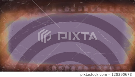 Image of distressed camera film over pulsating purple bright vibrant stripes in hypnotic motion Image of distressed camera film over pulsating purple bright vibrant stripes in hypnotic motion 128290678