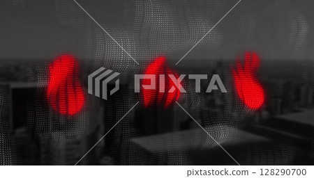 Digital handprints overlaying cityscape, symbolizing futuristic technology and innovation Digital handprints overlaying cityscape, symbolizing futuristic technology and innovation 128290700