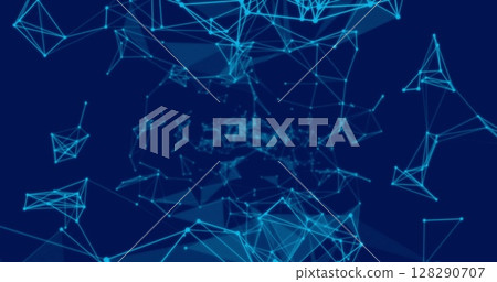 Abstract digital network with blue lines and nodes on dark background Abstract digital network with blue lines and nodes on dark background 128290707