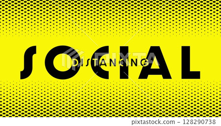 Yellow and black graphic highlighting social distancing concept with bold typography 128290738