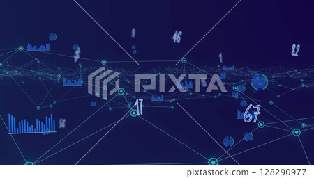 Image of numbers changing data processing against network of connections Image of numbers changing data processing against network of connections 128290977