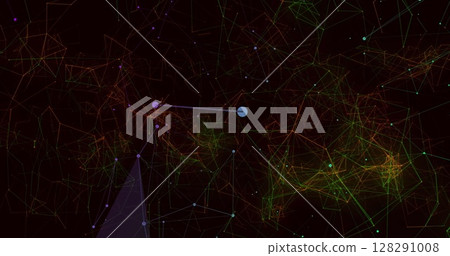 Image of glowing network of connections over dark background Image of glowing network of connections over dark background 128291008