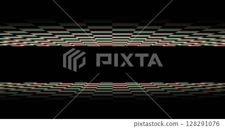 Black and white checkerboard stripes moving at the top and bottom of a black background Black and white checkerboard stripes moving at the top and bottom of a black background 128291076