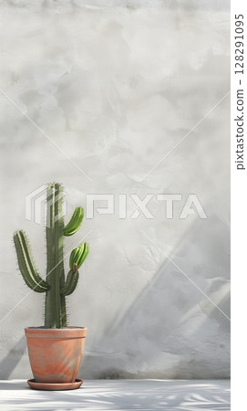 Blank wall concrete white with cactus potted decoration vintage building 128291095