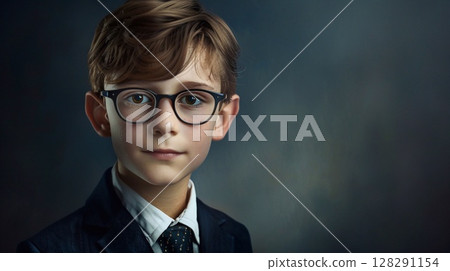 Clever Student: Boy with Glasses Exuding Intelligence 128291154