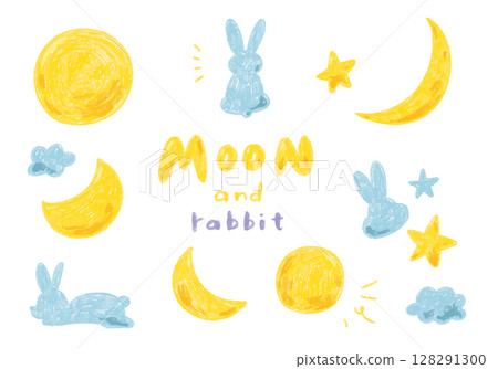 可愛的手繪月亮、兔子和月亮的插圖 128291300