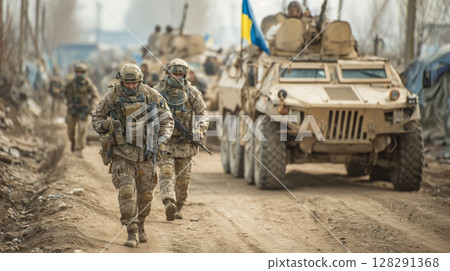 Ukraine's steadfast soldiers continue the fight for freedom against Russian invasion near frontline in 2023 128291368