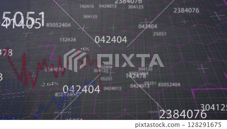 Image of numbers changing with lines moving over grid in background 128291675