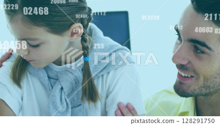 Multiple changing numbers against male doctor injecting covid-19 vaccine into the girl Multiple changing numbers against male doctor injecting covid-19 vaccine into the girl 128291750