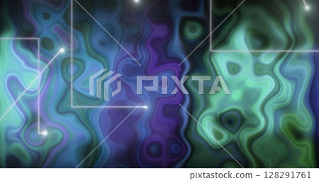Image of white glowing lights over green and blue liquid background Image of white glowing lights over green and blue liquid background 128291761